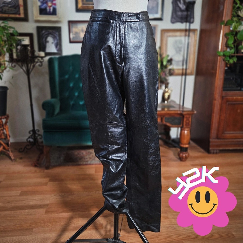 Vintage Y2K Maxima Wilsons Black Leather Pants High Waisted Straight Leg Trouser